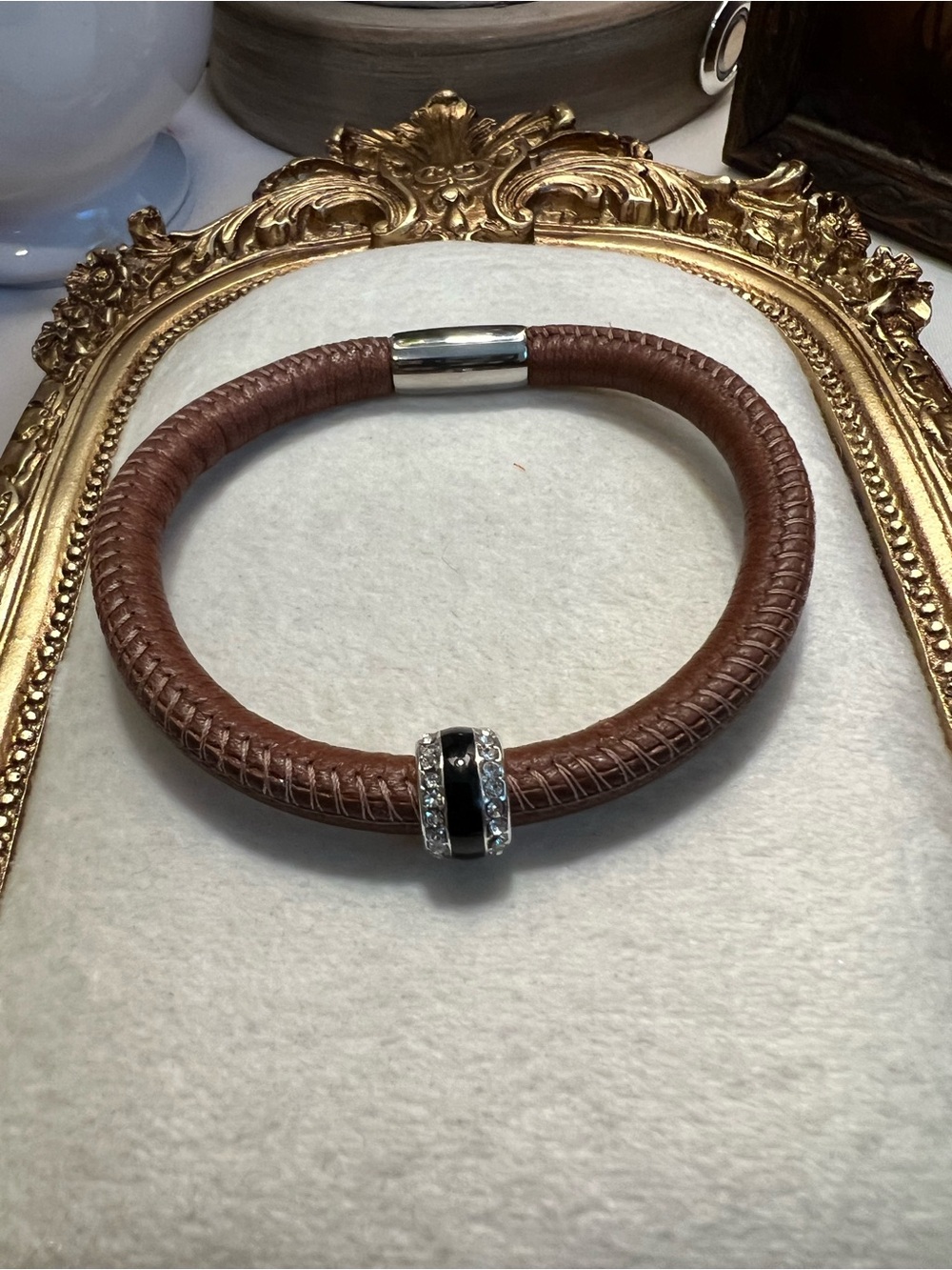 Brighton Brown Leather Bracelet with Black and Silver Slider Bead